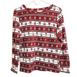ShoSho Red & White Christmas Fleece Shirt Nordic Pattern Size M